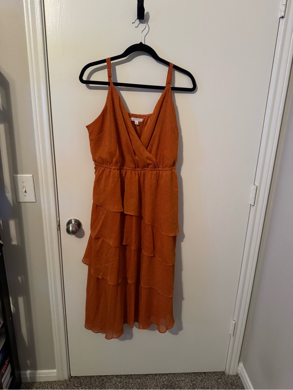 LC Lauren Conrad Rust Tiered Spaghetti-Strap Midi Dress